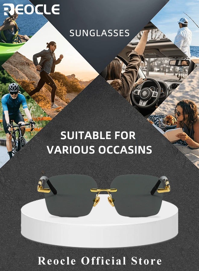 REOCLE Men's Polarized Square Sunglasses Lightweight Rectangular Durable Metal Frame with UV Protection Gold Rim Sunglasses for Fishing & Driving & Golf - Image 5