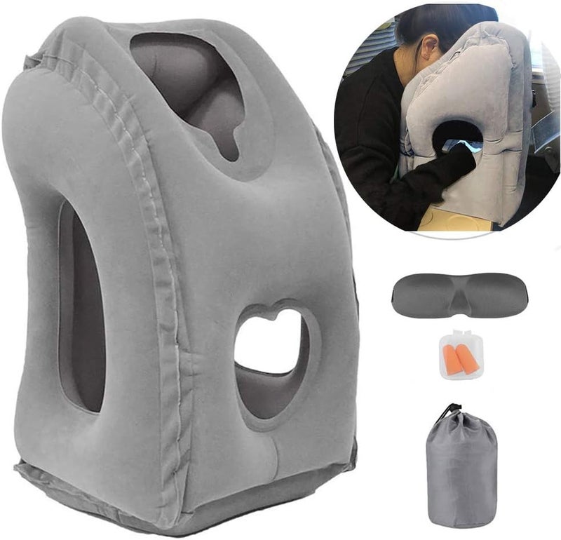 KIMIANDY Inflatable Travel Air Pillow for Sleeping to Avoid Neck and Shoulder Pain, Comfortably Support Head and Lumbar, Used for Airplane, Car, Bus and Office (Grey) - Image 1