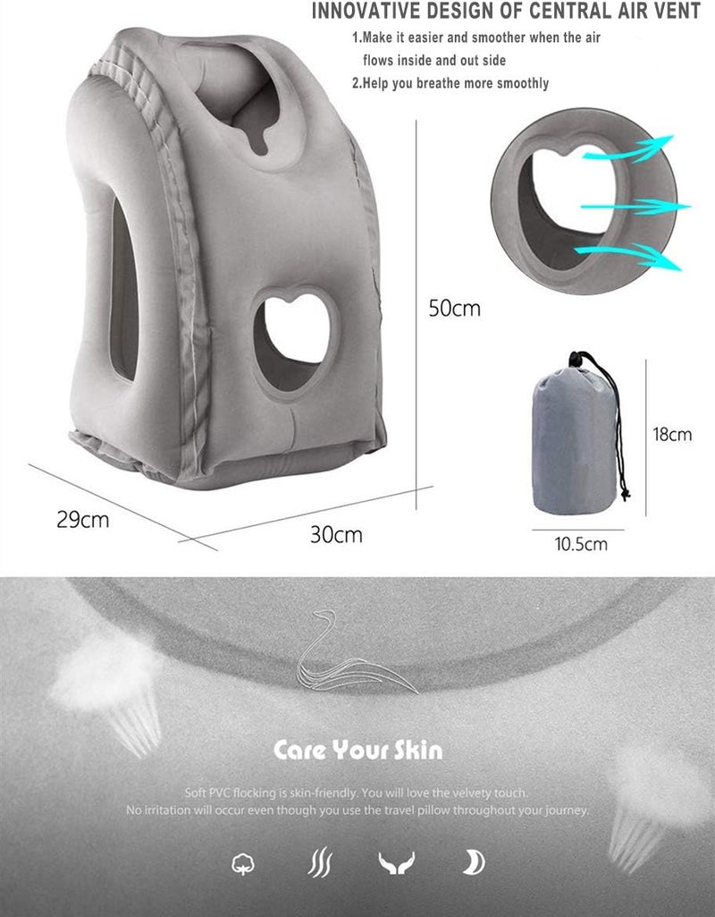 KIMIANDY Inflatable Travel Air Pillow for Sleeping to Avoid Neck and Shoulder Pain, Comfortably Support Head and Lumbar, Used for Airplane, Car, Bus and Office (Grey) - Image 4