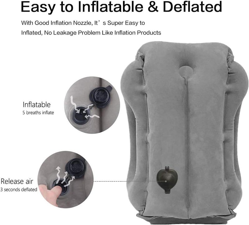 KIMIANDY Inflatable Travel Air Pillow for Sleeping to Avoid Neck and Shoulder Pain, Comfortably Support Head and Lumbar, Used for Airplane, Car, Bus and Office (Grey) - Image 5