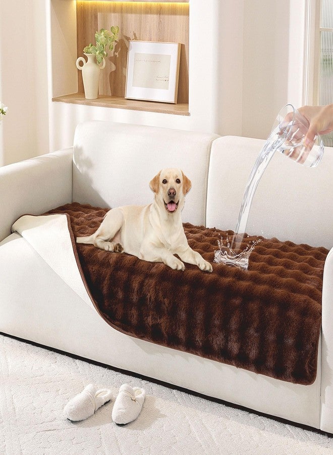 Hittun Waterproof Dog Bed Cover Non Slip Couch Covers for Dogs Washable Soft Faux Fur Sofa Cover Couch Covers for 3 Cushion Couch Sofa Pet Friendly (Brown) - Image 1