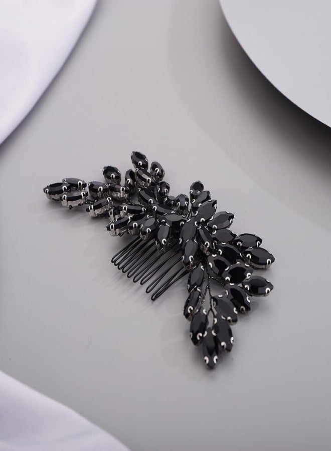 BERYUAN Black Crystal Hair Comb for Women, Black Gothic Hair Clip for Girls, Vintage Hair Comb for Wedding Pageant Prom Headpieces, Style 3 - Image 2