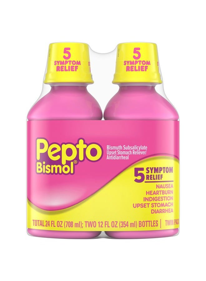 Pepto Bismol Liquid for Nausea, Heartburn, Indigestion, Upset Stomach, and Diarrhea - Fast Relief for 5 Symptoms, Original Flavor, 2x12 oz  - Image 1