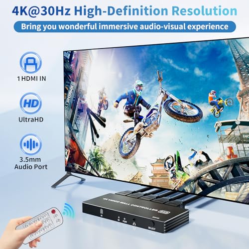 LUKFOCAB 4K HDMI Video Wall Controller 2x2 LUKFOCAB TV Wall Processor with 8 Splicing Modes 180 Rotate 35mm Audio Extractor IR Remote 2x2 1x2 1x3 1x4 2x1 3x1 4x1 4 TV Screen into 1 Wall Display - Image 3