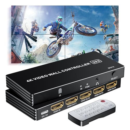 LUKFOCAB 4K HDMI Video Wall Controller 2x2 LUKFOCAB TV Wall Processor with 8 Splicing Modes 180 Rotate 35mm Audio Extractor IR Remote 2x2 1x2 1x3 1x4 2x1 3x1 4x1 4 TV Screen into 1 Wall Display - Image 1
