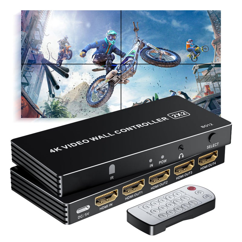 LUKFOCAB 4K HDMI Video Wall Controller 2x2 LUKFOCAB TV Wall Processor with 8 Splicing Modes 180 Rotate 35mm Audio Extractor IR Remote 2x2 1x2 1x3 1x4 2x1 3x1 4x1 4 TV Screen into 1 Wall Display - Image 2