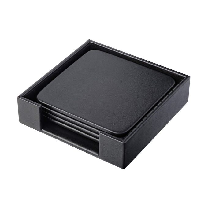 Dacasso Black Leather 4-Square Coaster Set - Image 3