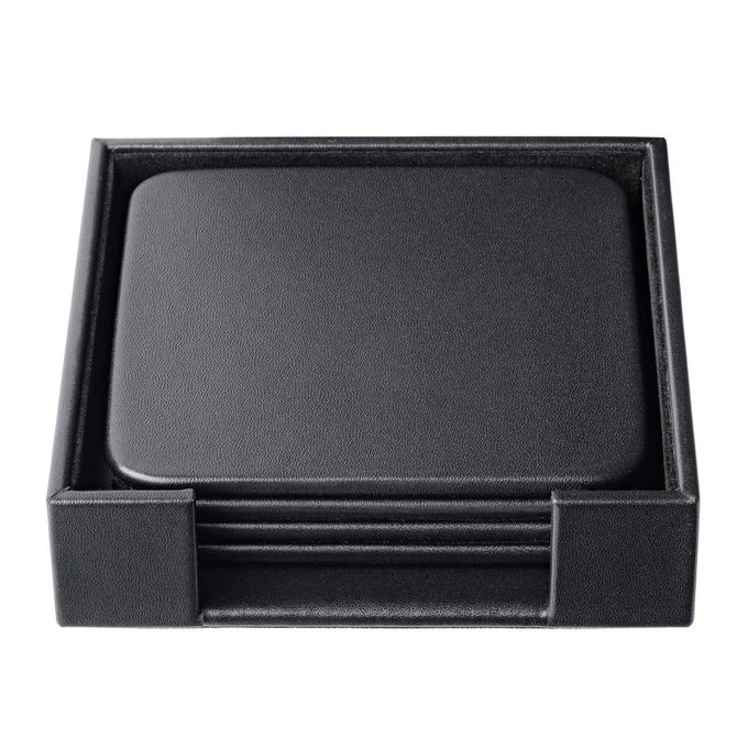 Dacasso Black Leather 4-Square Coaster Set - Image 4