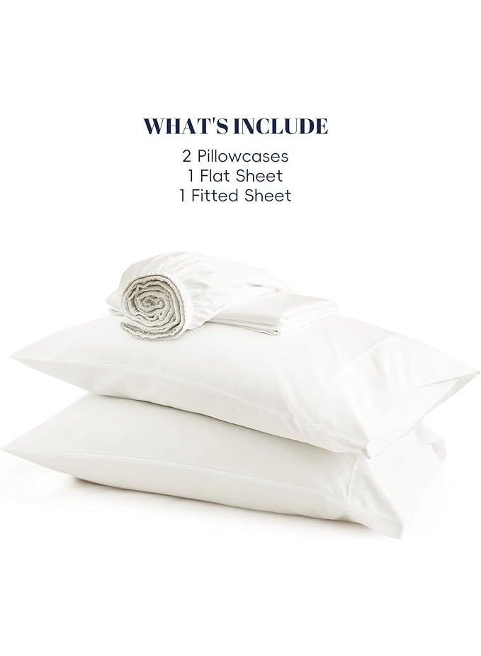 PHF طقم ملاءات كوين من 4 قطع من تينسل الناعم للنائمين في الحرارة، يتضمن 1 × 230 سم × 260 سم ملاءة مسطحة + 1 × 150 سم × 200 سم × 40 سم ملاءة مشدودة + 2 × 50 سم × 75 سم أغطية وسائد، طقم سرير فاخر لجميع الفصول، أبيض - Image 5