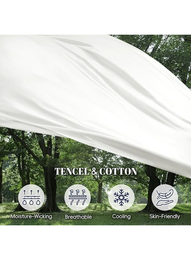 PHF طقم ملاءات كوين من 4 قطع من تينسل الناعم للنائمين في الحرارة، يتضمن 1 × 230 سم × 260 سم ملاءة مسطحة + 1 × 150 سم × 200 سم × 40 سم ملاءة مشدودة + 2 × 50 سم × 75 سم أغطية وسائد، طقم سرير فاخر لجميع الفصول، أبيض - Image 3