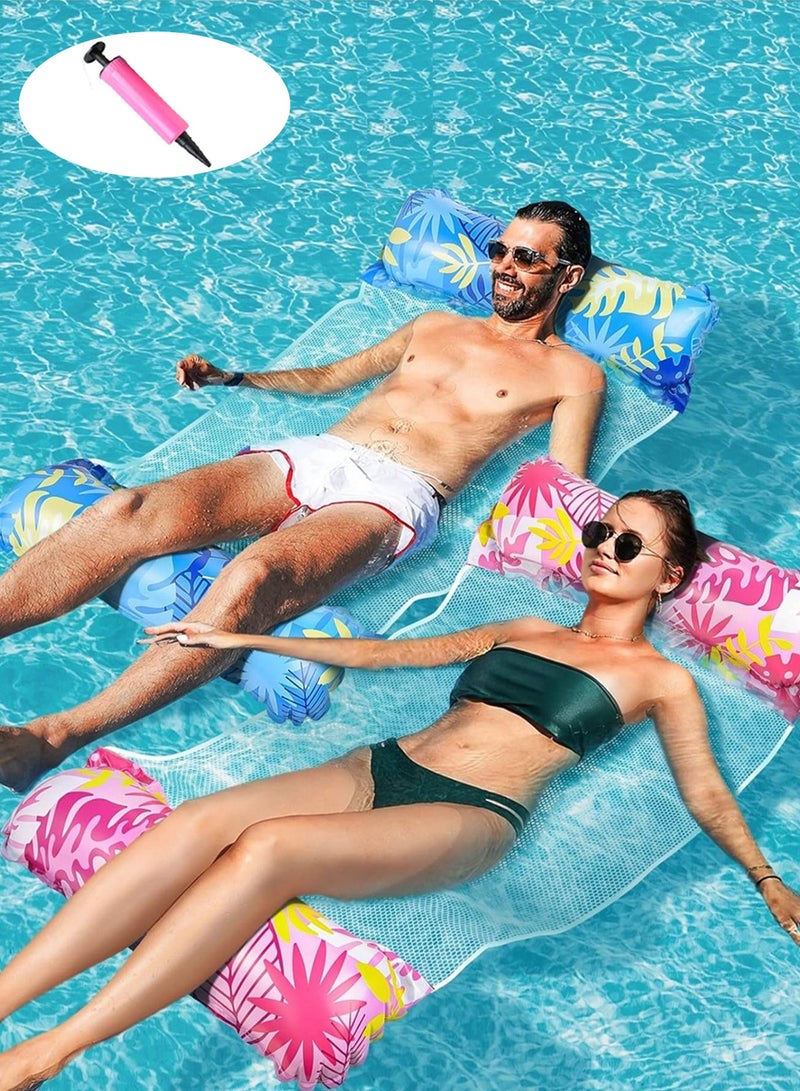 Chillspace 2 Pack Pool Floats with Air Pumps, Inflatable Pool Floaty, 4-in-1 Swimming Inflatable Pool Floating Bed, Hammock for Swimming Pool, Thick - Image 1