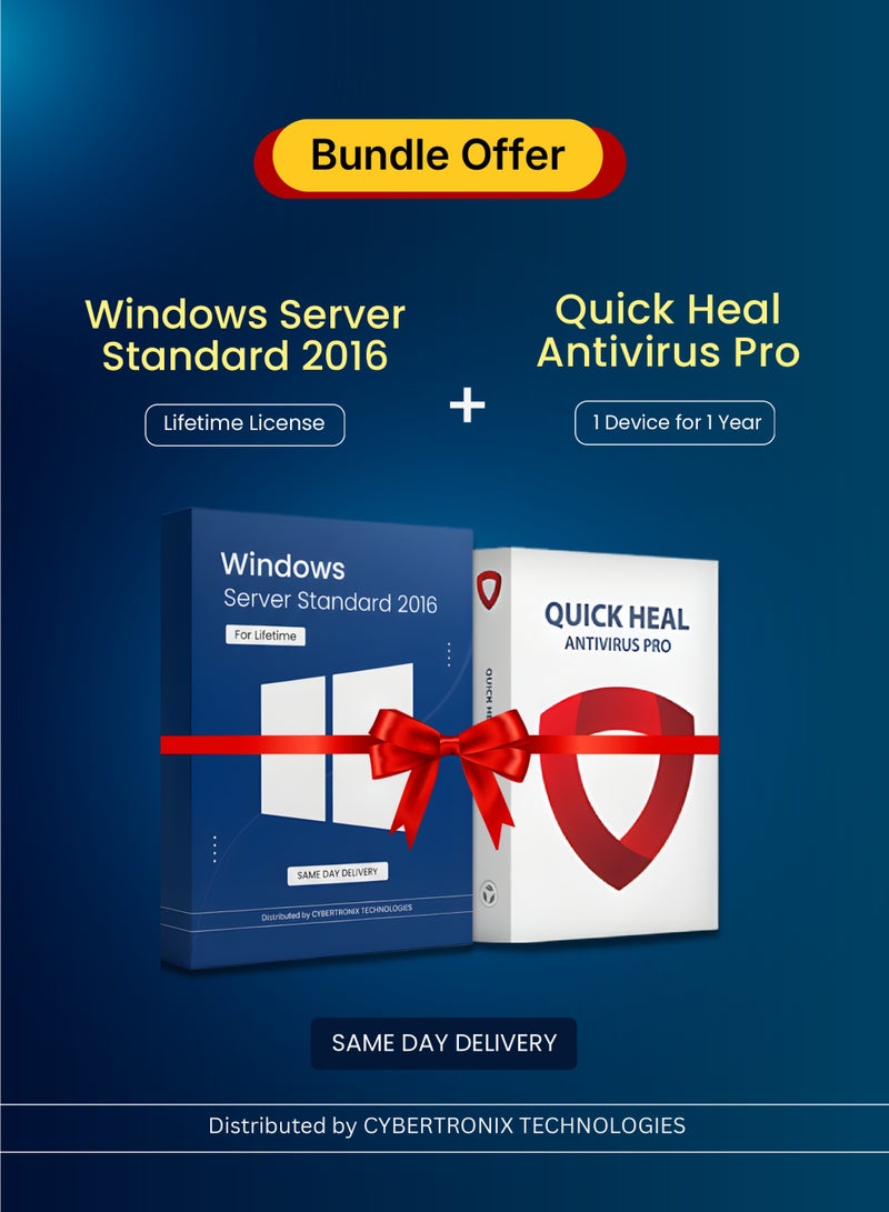 Windows Server Standard 2016 for Lifetime | Quick Heal Antivirus Pro (1 Device, 1 Year) | Digital License | Same Day Delivery | Bundle Pack