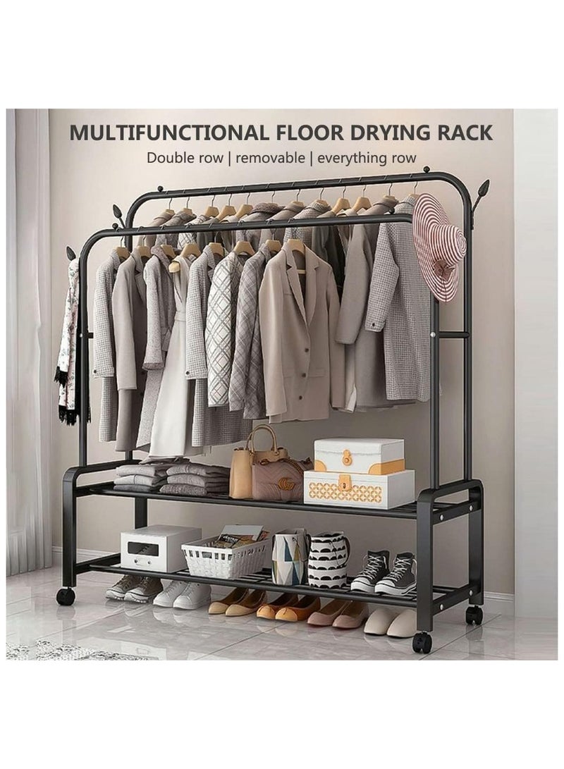 Garment Rack with Wheels, Double Rod Clothing Rack, Free-Standing Closet Organizer with Storage Shelves, Heavy-Duty Clothes Hanging Rack with Lockable Wheels for Bedroom, Entryway, and Office  - Image 2