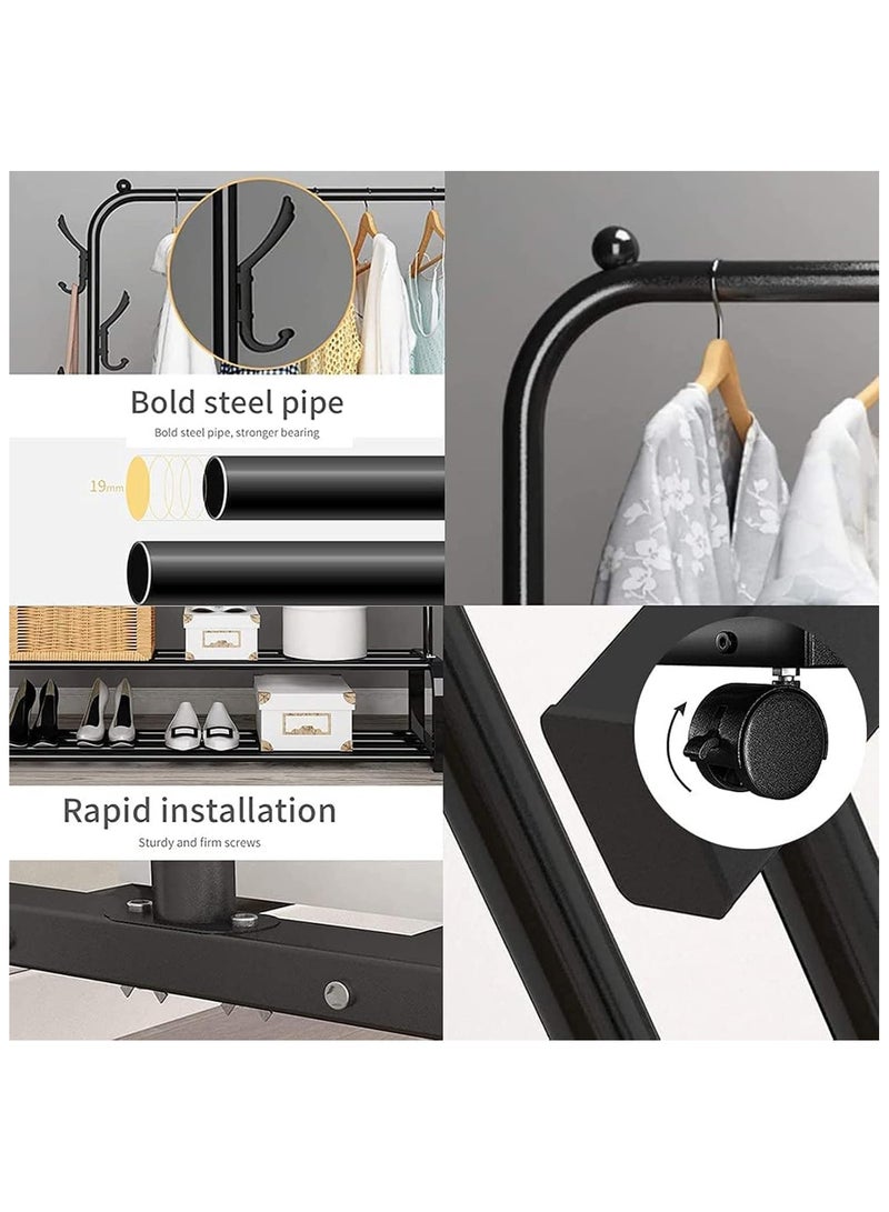 Garment Rack with Wheels, Double Rod Clothing Rack, Free-Standing Closet Organizer with Storage Shelves, Heavy-Duty Clothes Hanging Rack with Lockable Wheels for Bedroom, Entryway, and Office  - Image 5