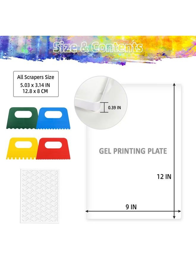 gocreate 9 x12 Inch Large Gel Printing Plate Gel Painting Plate Monoprinting Gel Block for Stamping, Cardmaking Printmaking with Stencils, 4 Scrappers - Image 2