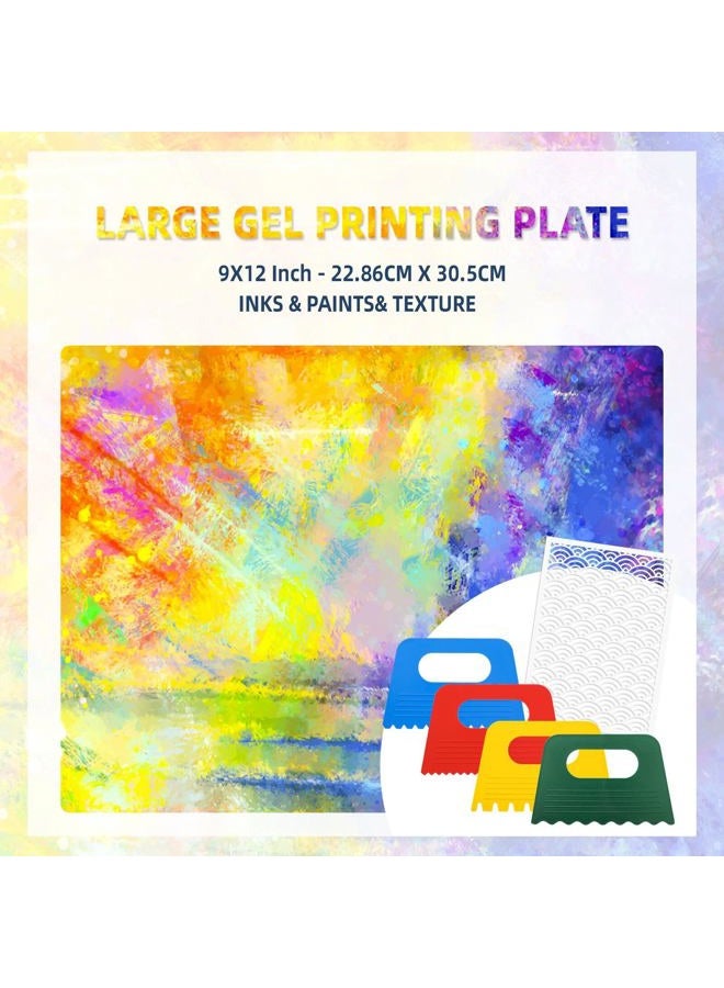 gocreate 9 x12 Inch Large Gel Printing Plate Gel Painting Plate Monoprinting Gel Block for Stamping, Cardmaking Printmaking with Stencils, 4 Scrappers - Image 3