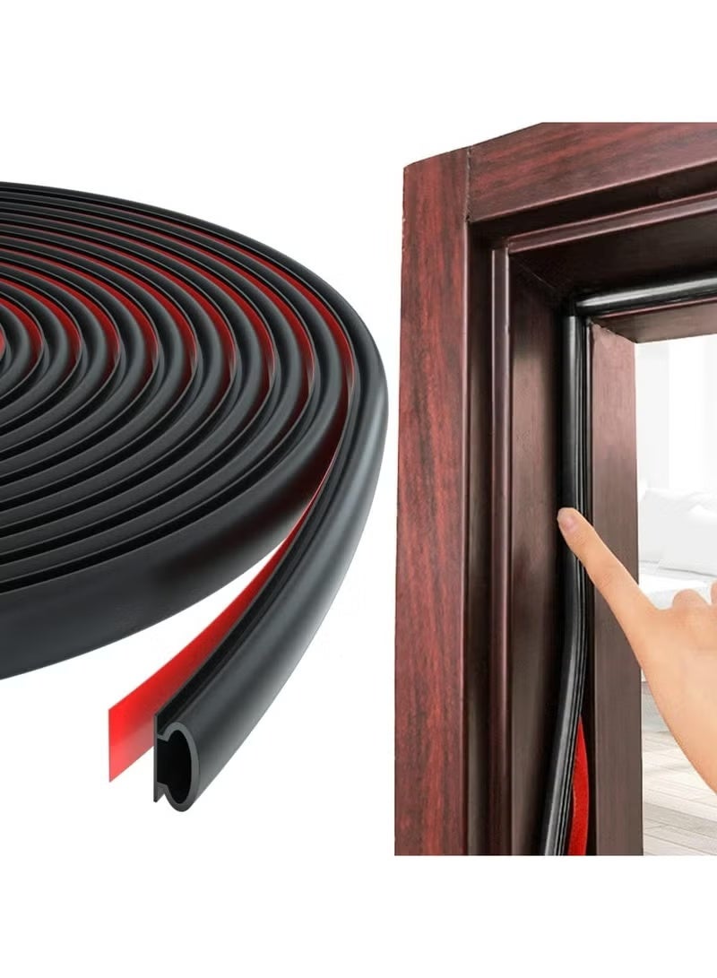 19.7Feet Door Weather Stripping Door Seal Strip,Self-Adhesive Rubber Door Insulation Weather Strip for Window and Door Soundproofing D Shape,Weatherstripping for Door Frame Gap Blocker(Black) - Image 1