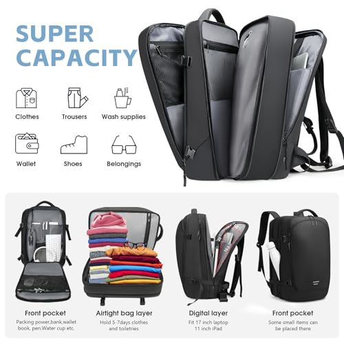 TANGCORLE Vacuum Compression Backpack for Travel 50L Expandable Backpack with Pump 17 inch Laptop Backpack Luggage Flight Approved with Vacuum Compression System - Image 3