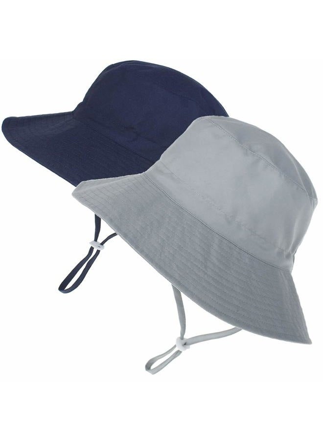 MaxNova Baby Sun Hat Toddler Summer UPF 50+ Baby Girl Bucket Hat Wide Brim Beach Hats for Baby Boys 0-5 Years 2pack, 2pack Solid Navy/Grey, 2-7 Years - Image 1