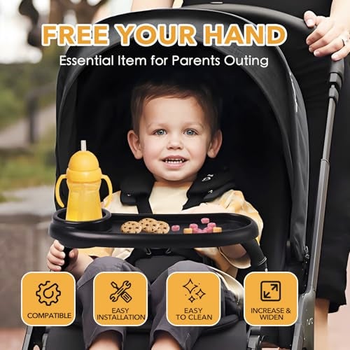 KEUYE Snack Tray Compatible with Mockingbird,Nuna,Evenflo Stroller,Adjustable Stroller Snack Tray with Cup Holder and Phone Holder, Stroller Accessories Black - Image 4