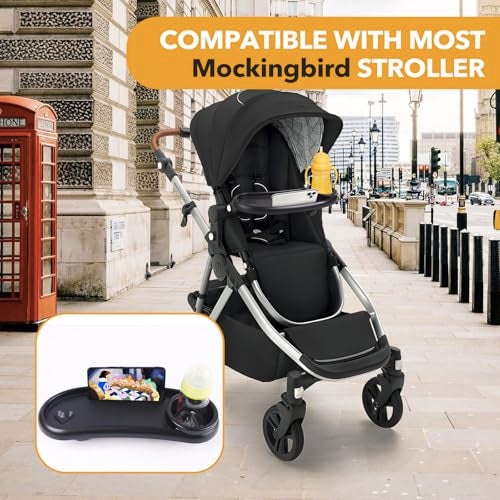 KEUYE Snack Tray Compatible with Mockingbird,Nuna,Evenflo Stroller,Adjustable Stroller Snack Tray with Cup Holder and Phone Holder, Stroller Accessories Black - Image 5