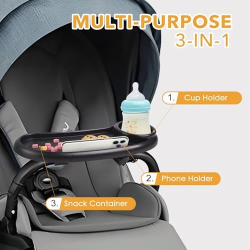 KEUYE Snack Tray Compatible with Mockingbird,Nuna,Evenflo Stroller,Adjustable Stroller Snack Tray with Cup Holder and Phone Holder, Stroller Accessories Black - Image 3