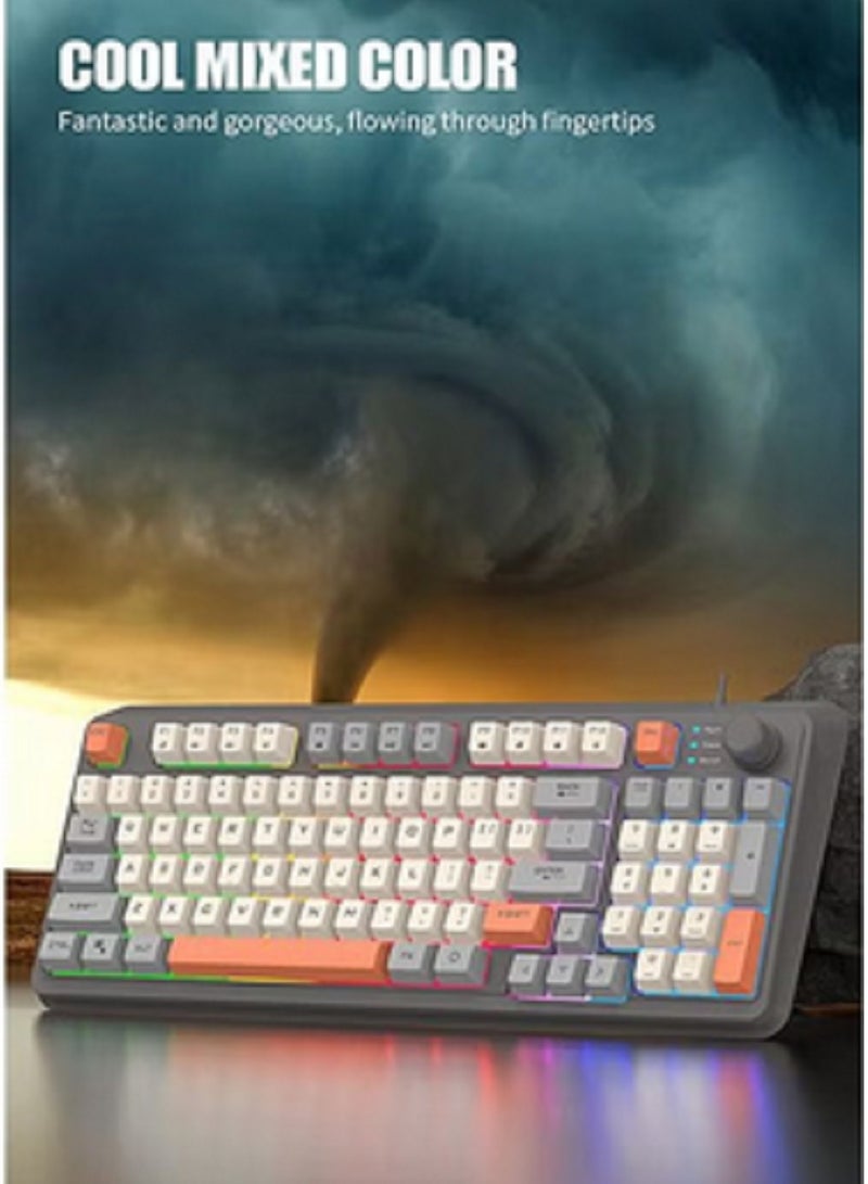 XUNFOX 94-Key Wired Keyboard - Membrane Keyboard - Gaming Keyboard - Office Keyboard - Built-in Volume Adjustment Knob - RGB Light Effect - Computer Keyboard - Image 4
