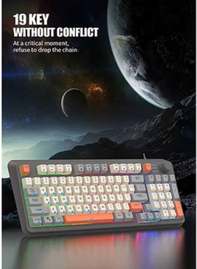 XUNFOX 94-Key Wired Keyboard - Membrane Keyboard - Gaming Keyboard - Office Keyboard - Built-in Volume Adjustment Knob - RGB Light Effect - Computer Keyboard - Image 5