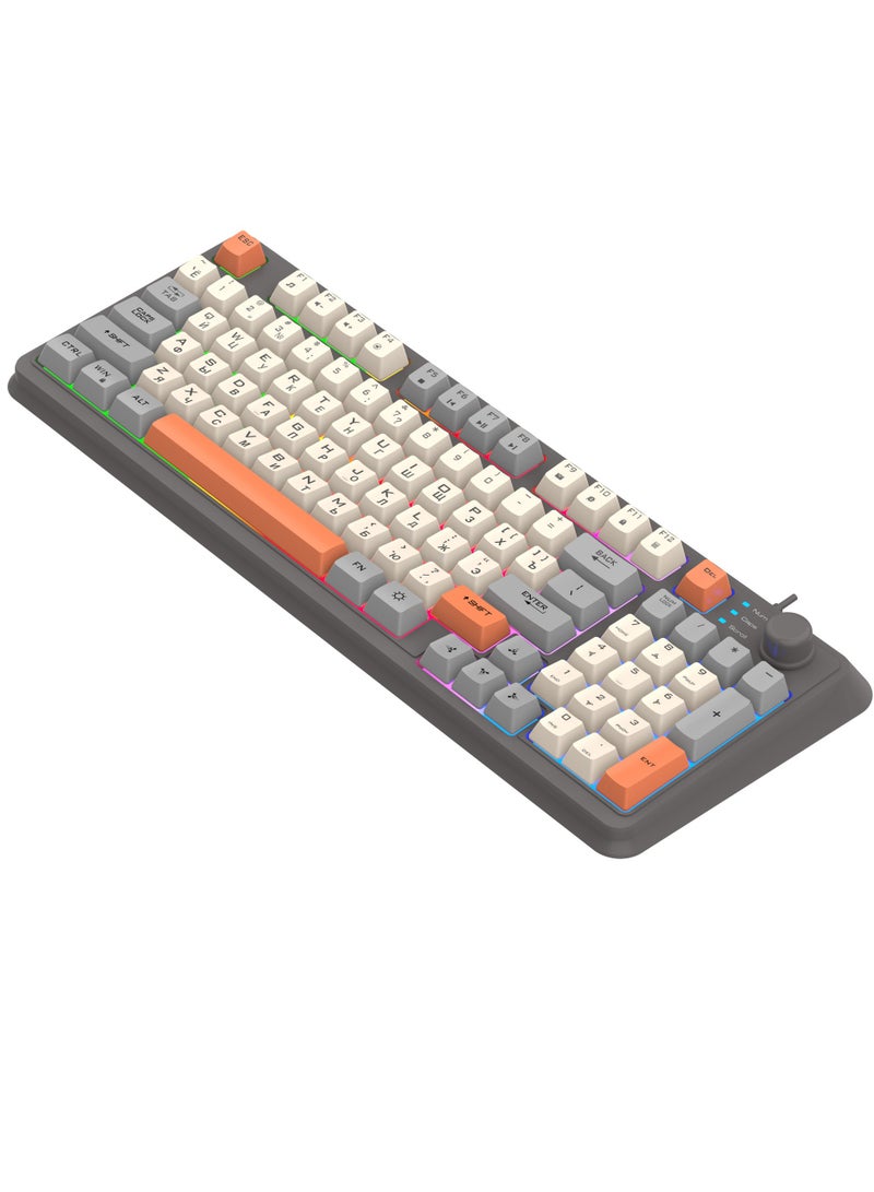 XUNFOX 94-Key Wired Keyboard - Membrane Keyboard - Gaming Keyboard - Office Keyboard - Built-in Volume Adjustment Knob - RGB Light Effect - Computer Keyboard - Image 3