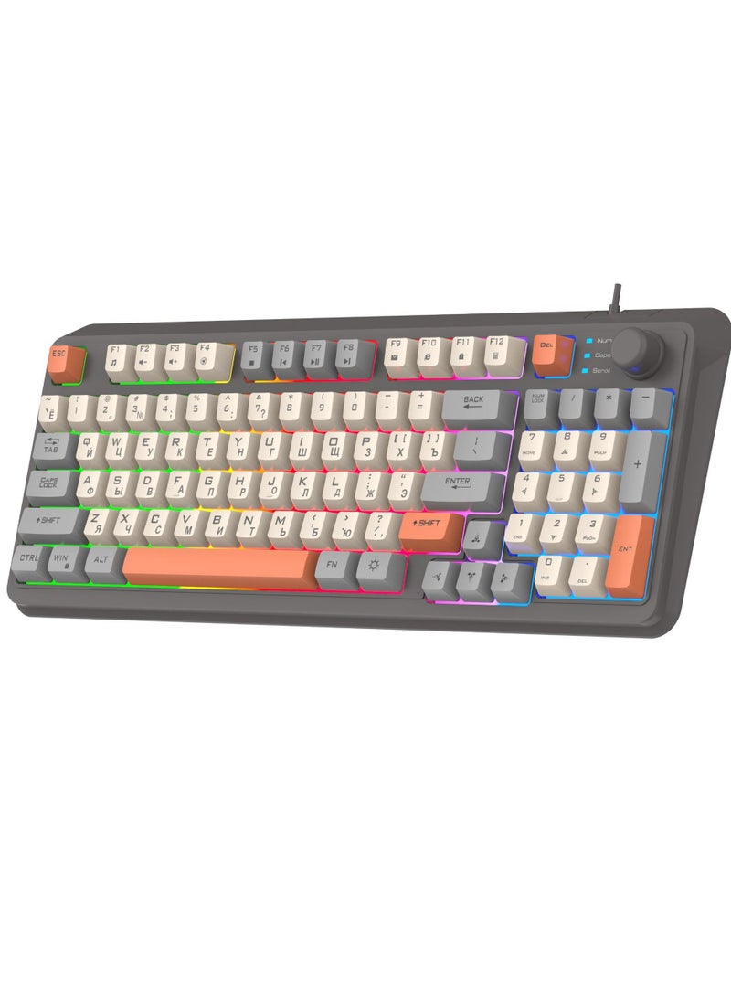 XUNFOX 94-Key Wired Keyboard - Membrane Keyboard - Gaming Keyboard - Office Keyboard - Built-in Volume Adjustment Knob - RGB Light Effect - Computer Keyboard - Image 1