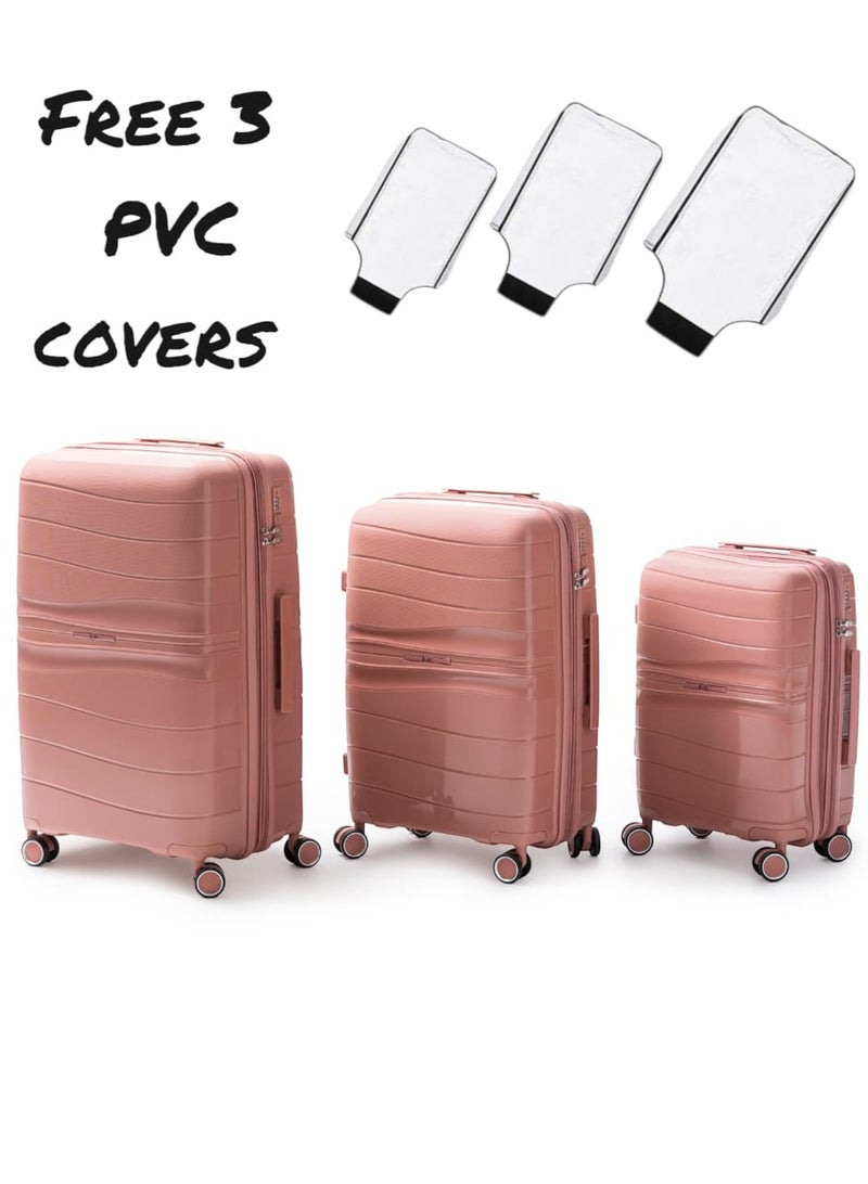 اي ديد مجموعة حقائب سفر قابلة للتوسيع وغير قابلة للكسر مكونة من 3 قطع مع قفل TSA، مجموعة حقائب سفر مصنوعة من مادة البولي بروبلين مع عجلات دوارة للرجال والنساء, بألضافة الي ثلاثة اغطية من مادة PVC - Image 2