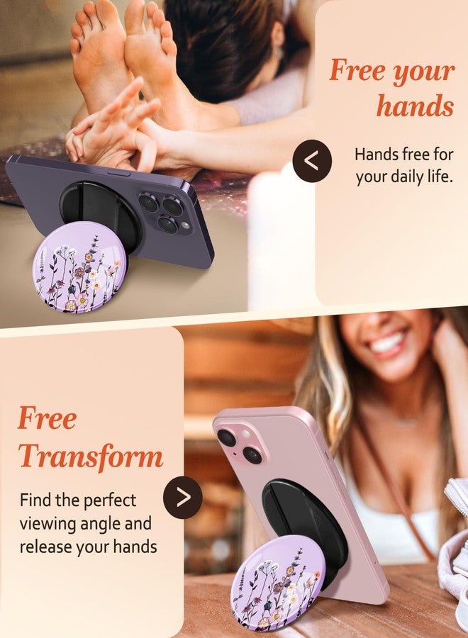 Kidcube Magnetic Phone Grip Compatible with Magsafe - Cell Phone Grip Stand Finger Ring Holder Magnet Kickstand Removable Accessories for iPhone 16 Pro Max/16/15/14/13/12 Series Cute Purple Flowers - Image 3