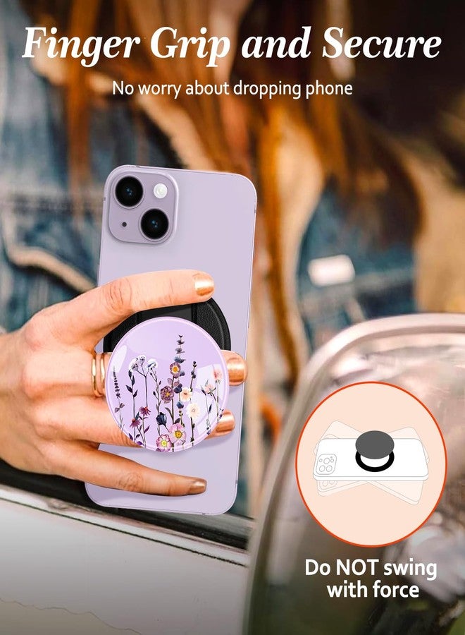 Kidcube Magnetic Phone Grip Compatible with Magsafe - Cell Phone Grip Stand Finger Ring Holder Magnet Kickstand Removable Accessories for iPhone 16 Pro Max/16/15/14/13/12 Series Cute Purple Flowers - Image 4