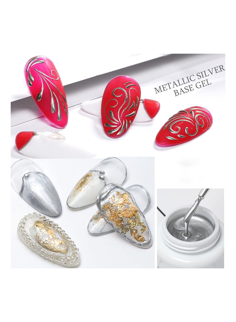 SYOSI Metallic Gel Nail Polish,  Metallic Painted Nail Gel Painting Drawing UV Gel Polish, DIY Design Creative Gel Polish Painting Drawing Nail Design Gel for Nail Art (Silver Color) - Image 3