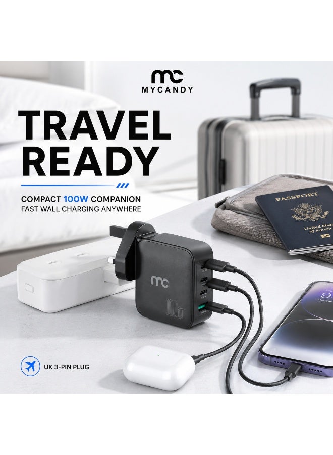 MYCANDY Gtc-D200 Gan Travel Charger 100W 4-Port Fast Wall Charger For Laptop & Mobile, Black Black - Image 5