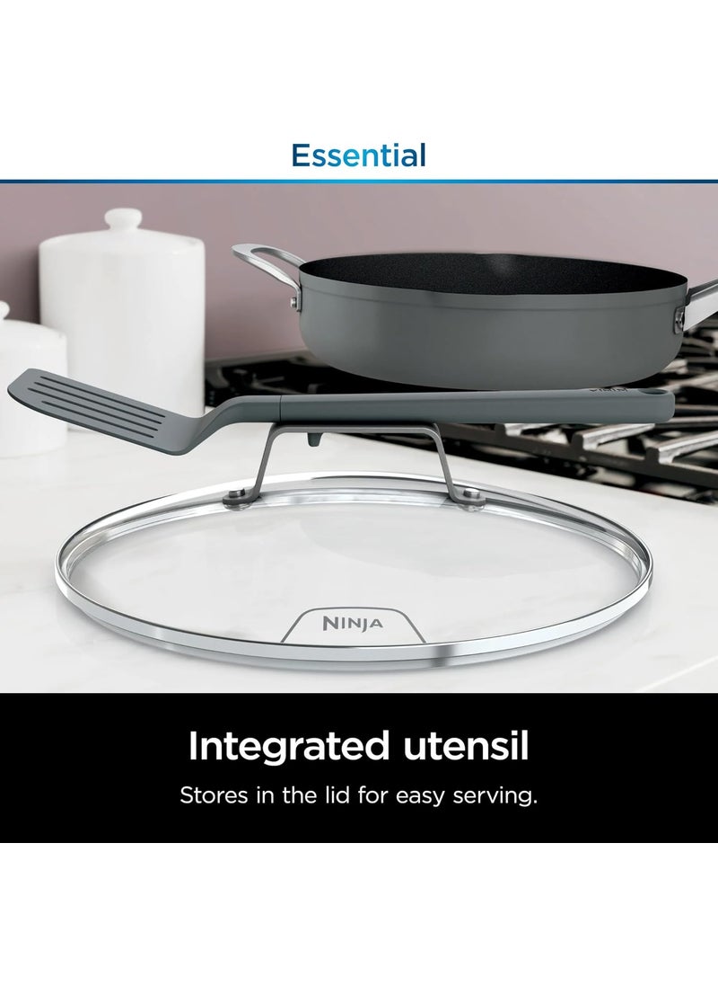 Ninja Ninja Foodi NeverStick Oven Safe Pan with Lid Mesh Strainer  Spatula 4 Quart Sea Salt Grey  - Image 4