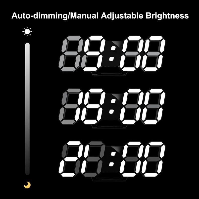 Deeyaple Versatile application Led Digital Alarm Clock 3D Small Wall Clock Snooze Dimmable Time Memory 12/24 Date Temperature Remote Control Night Light Office Kitchen Living Room Bedroom (9.7 Inch, Black) Simple multifunctional build - Image 5