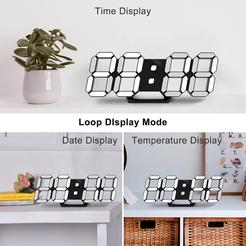 Deeyaple Versatile application Led Digital Alarm Clock 3D Small Wall Clock Snooze Dimmable Time Memory 12/24 Date Temperature Remote Control Night Light Office Kitchen Living Room Bedroom (9.7 Inch, Black) Simple multifunctional build - Image 4