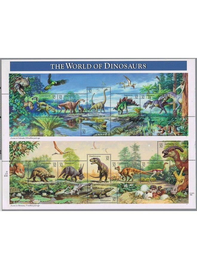 USPS 1997 The World Of Dinosaurs Sheet Of Fifteen 32 Cent Postage Stamps Scott 3136 By Usps - Image 1