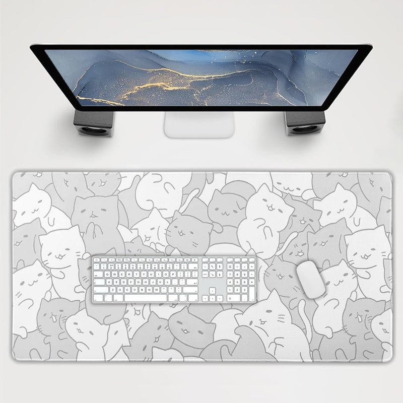 aportt Kawaii Cats Gaming Mouse Pad Extended 3XL Cute Anime Kittens Japanese Big Large Desk Mat Non-Slip Rubber Base Stitched Edge Long Keyboard Mousepad for Computer Laptop,47.2x23.6 Inch, 120x60 CM - Image 1