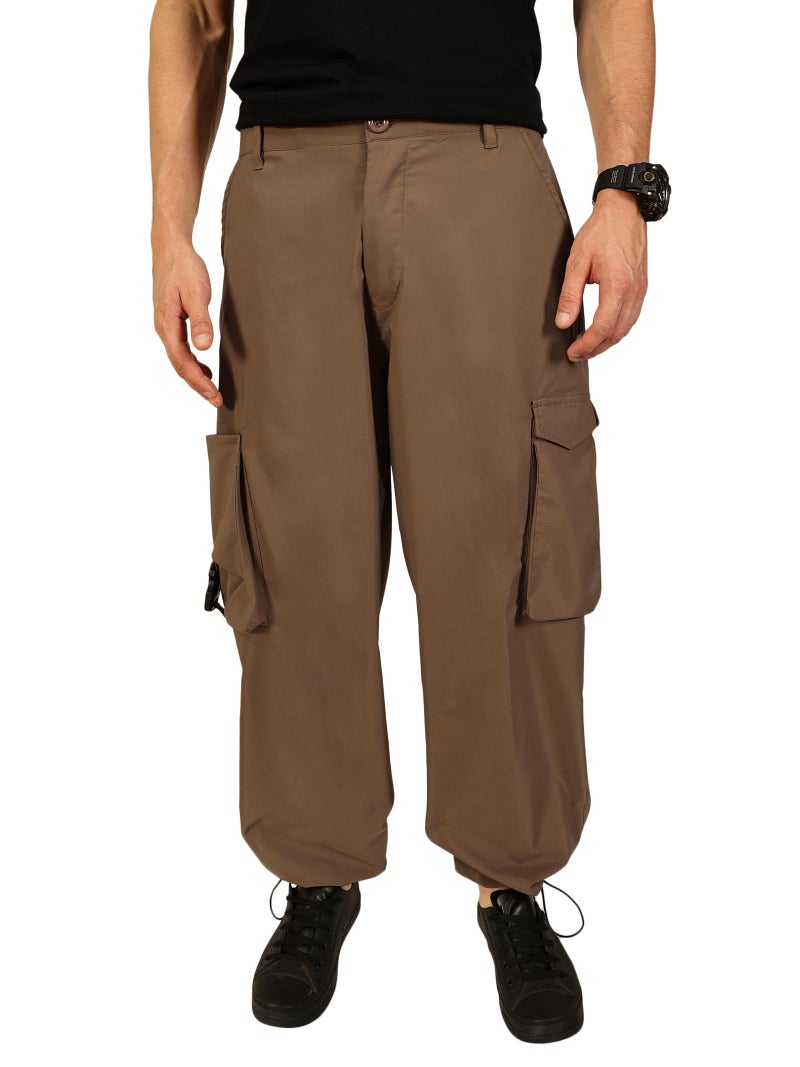 Thomas Scott Men's 100% Polyester Solid Relaxed Fit Cargo Trouser(TSB060_Khaki_32) - Image 1