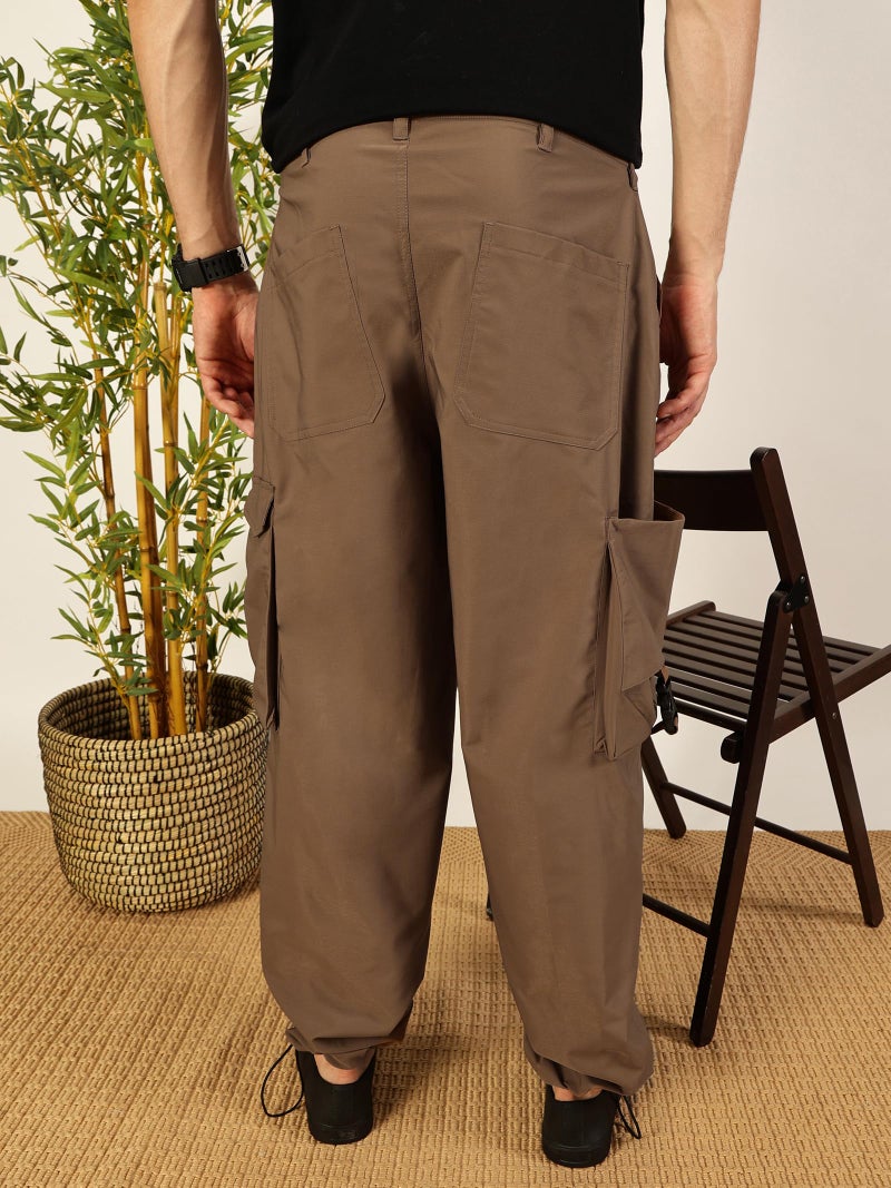 Thomas Scott Men's 100% Polyester Solid Relaxed Fit Cargo Trouser(TSB060_Khaki_32) - Image 3