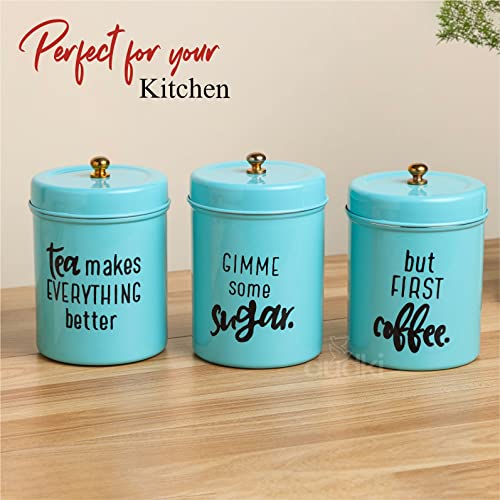 dudki Quoted Stainless Steel Round Canister/Kitchen Storage for Tea Coffee Sugar pack of 3 (Aqua) - Image 5