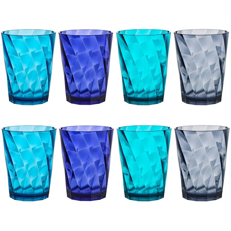 US Acrylic Optix Plastic Reusable Drinking Glasses Set of 8 14oz Rocks Cups in Coastal Colors  BPAFree Tumblers Made in USA  TopRack Dishwasher Safe