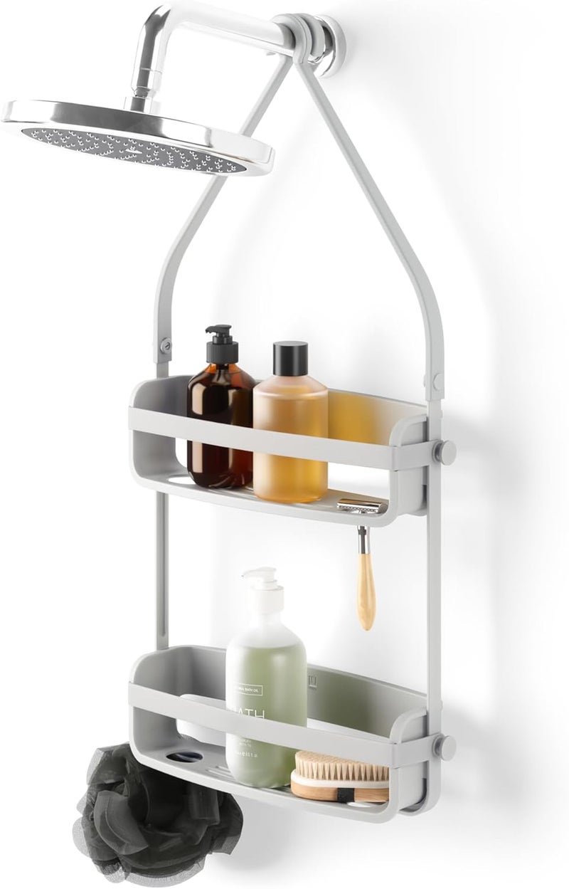 UMBRA Flex Hanging Shower Caddy with 2 Shelves, Bathtub Shelf and Bathroom Organizer, Grey - Image 1
