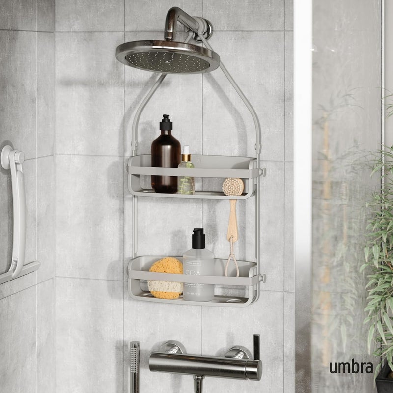 UMBRA Flex Hanging Shower Caddy with 2 Shelves, Bathtub Shelf and Bathroom Organizer, Grey - Image 2