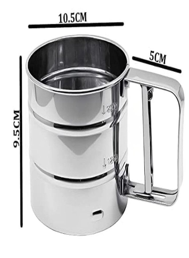 Akshify Flour Sifter/Atta chhani – Stainless Steel Double Mesh Hand-Press Sieve Cup, Large Capacity Baking Sifter for Flour, Sugar, Cocoa & Icing Powder – Rust-Proof & Easy Clean Design (1 Pcs) - Image 2