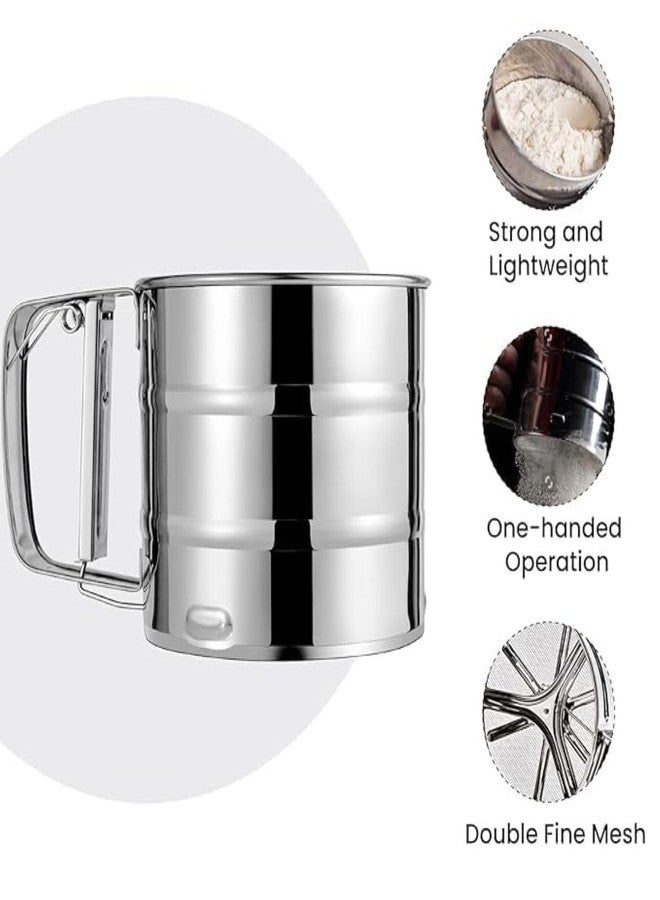Akshify Flour Sifter/Atta chhani – Stainless Steel Double Mesh Hand-Press Sieve Cup, Large Capacity Baking Sifter for Flour, Sugar, Cocoa & Icing Powder – Rust-Proof & Easy Clean Design (1 Pcs) - Image 3