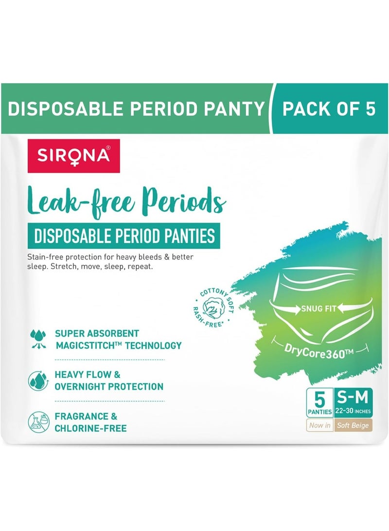 Sirona Disposable Period Panty for Girls & Women |S-M | Pack of 5 | 360° Coverage for Stress Free Periods | Leakage Protection for Heavy Flow | Rash Free | Super Absorbent with Comfortable - Image 1