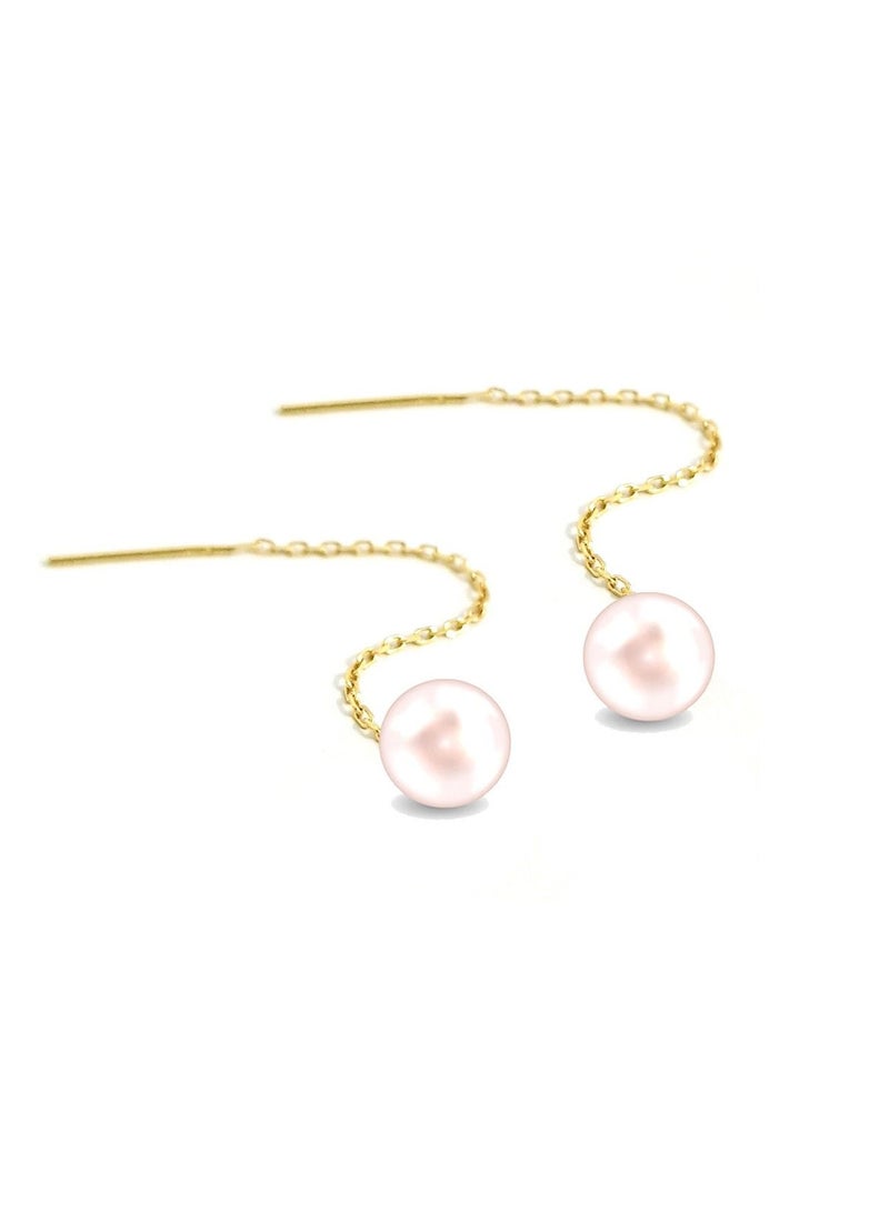 Hamsa.ae 18K Pure Gold Dangling with Pearl Design Earrings